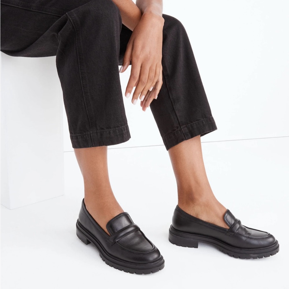 Madewell Black Leather Lug Sole Loafers